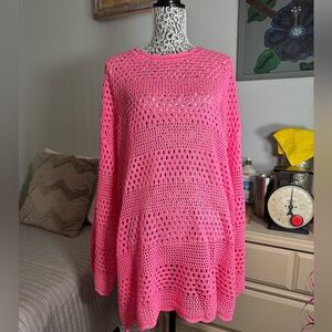 NWT Anrabess 2024 women’s  summer crochet coverup dress hot pink Sz: XL